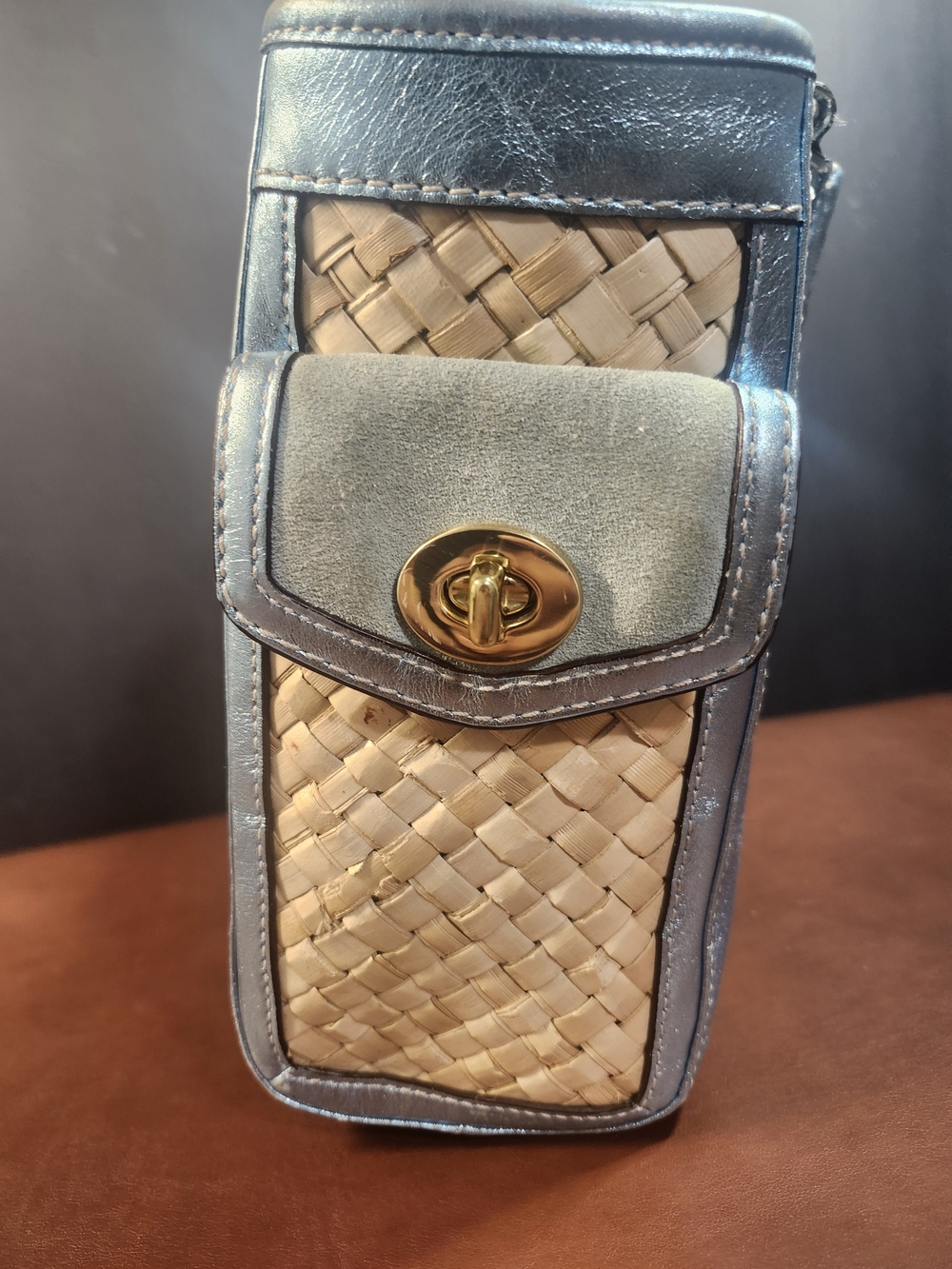 Coach Straw Woven Tote with Metallic Silver Trim - Picture 6 of 9